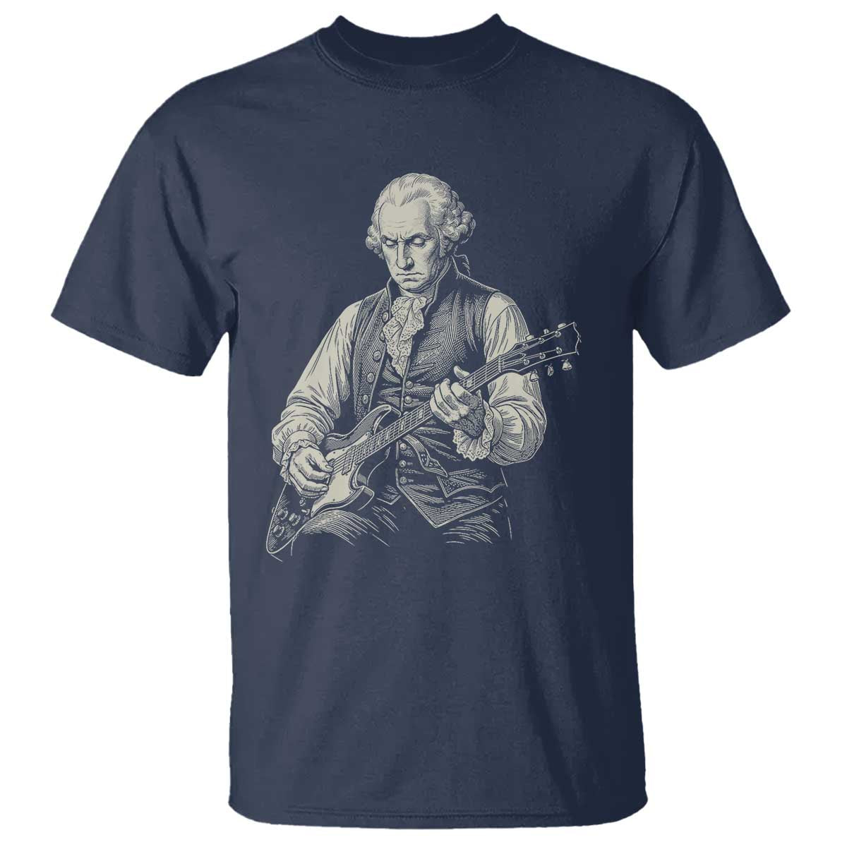 George Washington Rock Star Portrait T Shirt Funny Electric Guitar Player Founding Father Patriotic Graphic