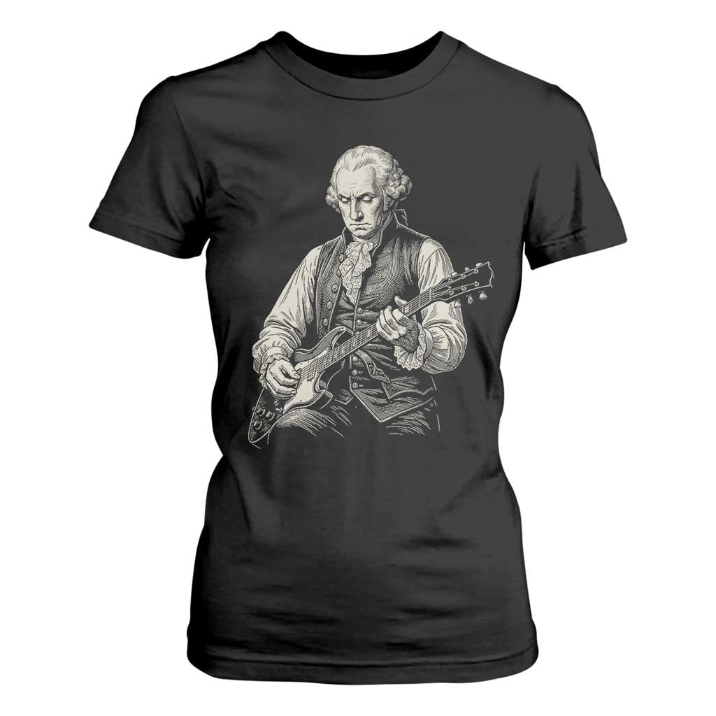 George Washington Rock Star Portrait T Shirt For Women Funny Electric Guitar Player Founding Father Patriotic Graphic