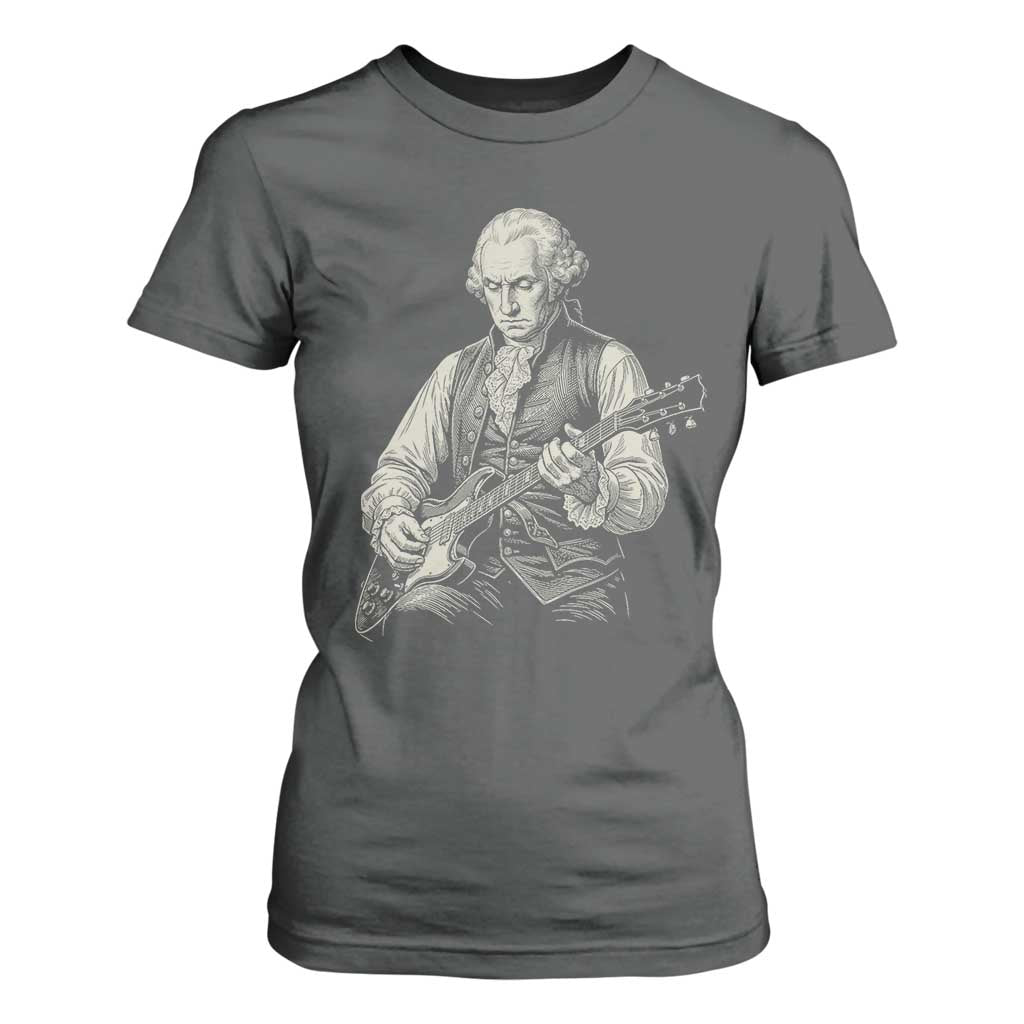George Washington Rock Star Portrait T Shirt For Women Funny Electric Guitar Player Founding Father Patriotic Graphic