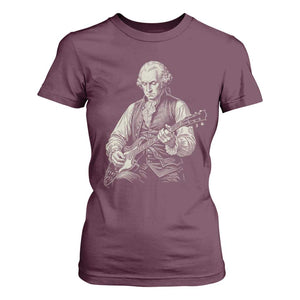 George Washington Rock Star Portrait T Shirt For Women Funny Electric Guitar Player Founding Father Patriotic Graphic