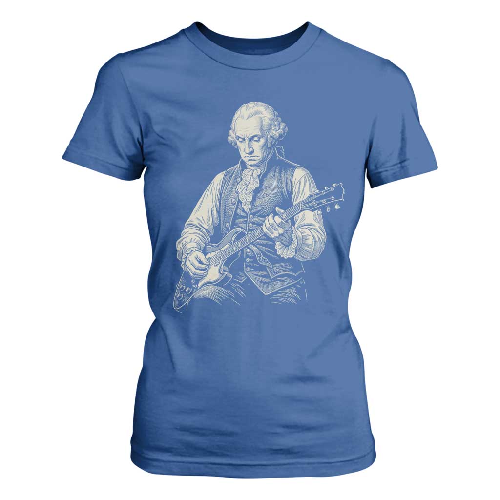 George Washington Rock Star Portrait T Shirt For Women Funny Electric Guitar Player Founding Father Patriotic Graphic