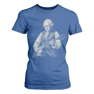 George Washington Rock Star Portrait T Shirt For Women Funny Electric Guitar Player Founding Father Patriotic Graphic