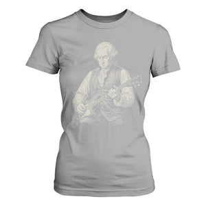 George Washington Rock Star Portrait T Shirt For Women Funny Electric Guitar Player Founding Father Patriotic Graphic
