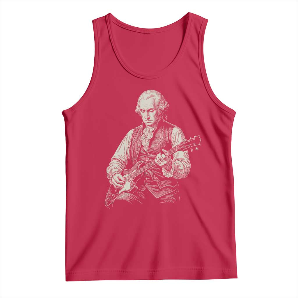 George Washington Rock Star Portrait Tank Top Funny Electric Guitar Player Founding Father Patriotic Graphic
