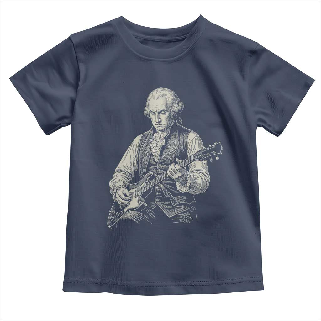 George Washington Rock Star Portrait Toddler T Shirt Funny Electric Guitar Player Founding Father Patriotic Graphic