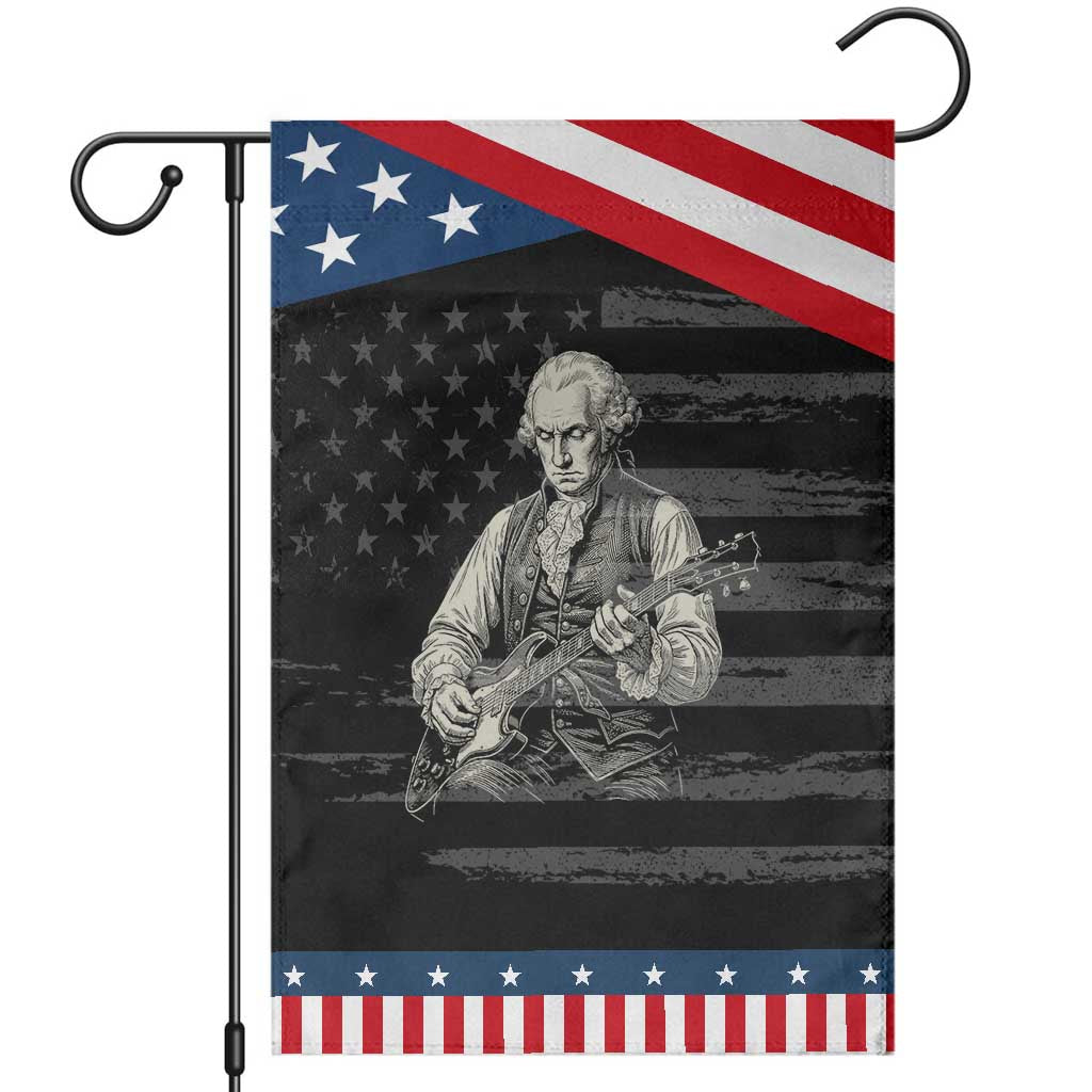 George Washington Rock Star Portrait Patriotic Garden Flag Funny Electric Guitar Player Founding Father Graphic TS02 Distressed Black Blue Print Your Wear