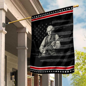 George Washington Rock Star Portrait Patriotic Garden Flag Funny Electric Guitar Player Founding Father Graphic