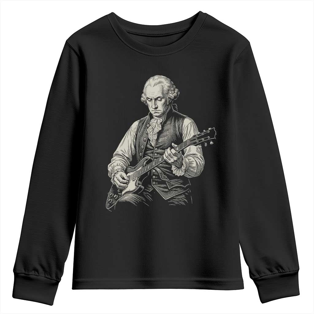 George Washington Rock Star Portrait Youth Sweatshirt Funny Electric Guitar Player Founding Father Patriotic Graphic