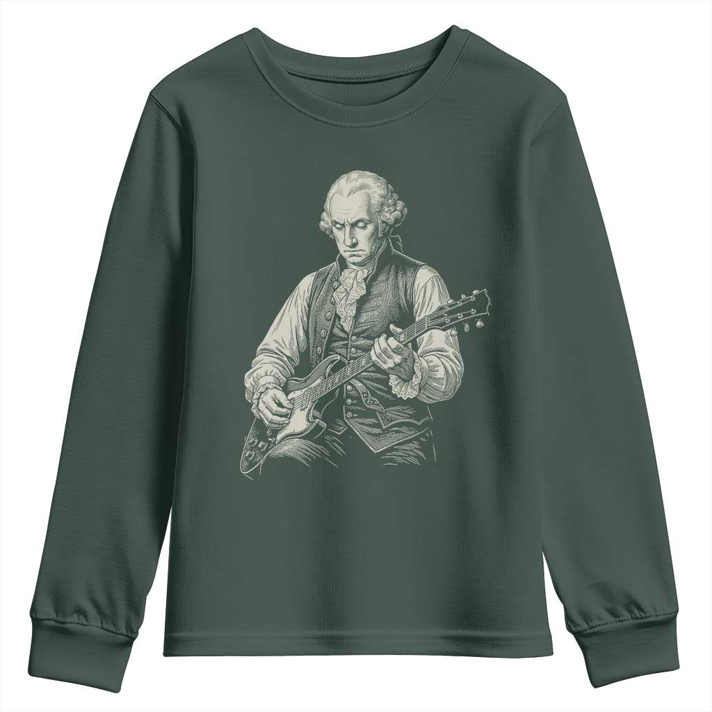 George Washington Rock Star Portrait Youth Sweatshirt Funny Electric Guitar Player Founding Father Patriotic Graphic