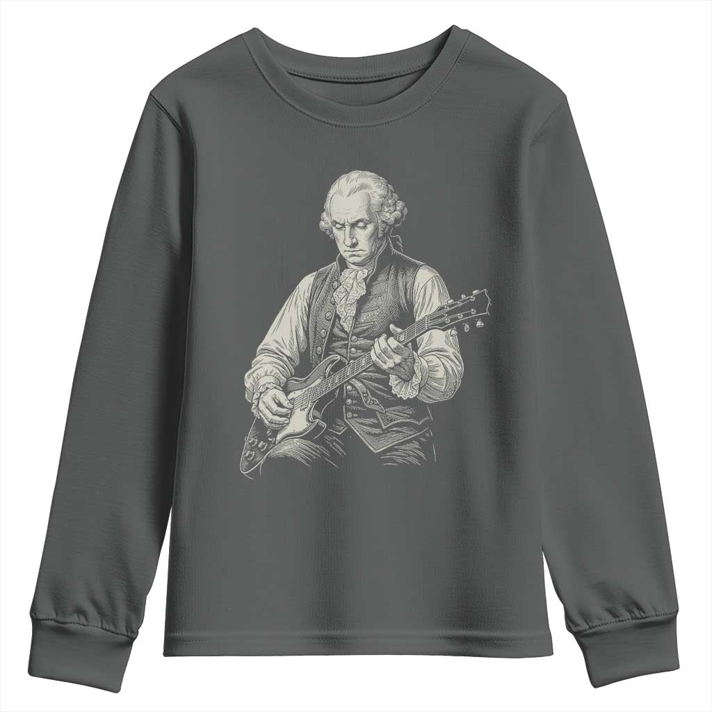 George Washington Rock Star Portrait Youth Sweatshirt Funny Electric Guitar Player Founding Father Patriotic Graphic