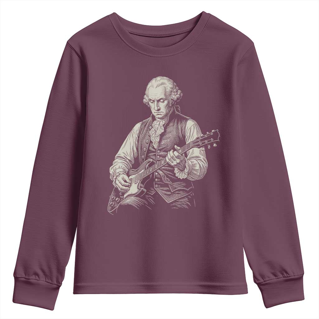 George Washington Rock Star Portrait Youth Sweatshirt Funny Electric Guitar Player Founding Father Patriotic Graphic