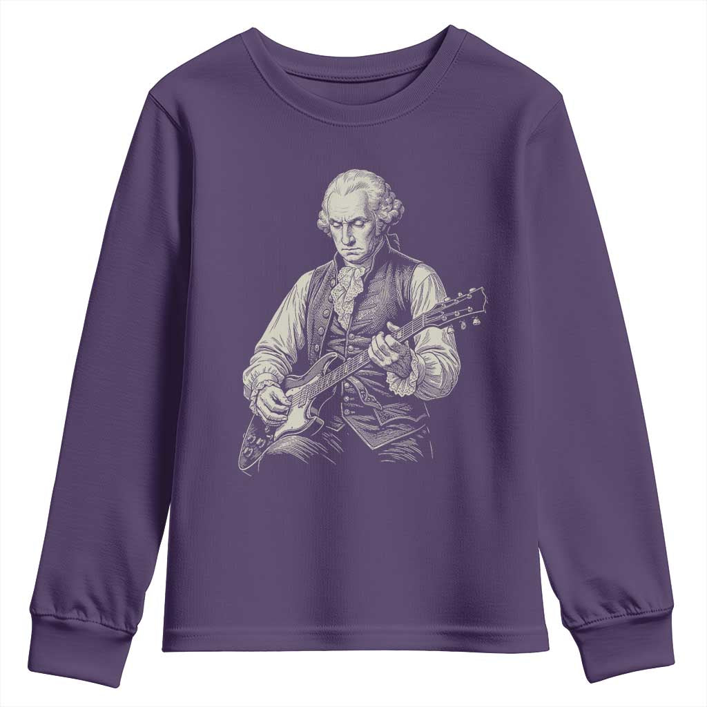 George Washington Rock Star Portrait Youth Sweatshirt Funny Electric Guitar Player Founding Father Patriotic Graphic