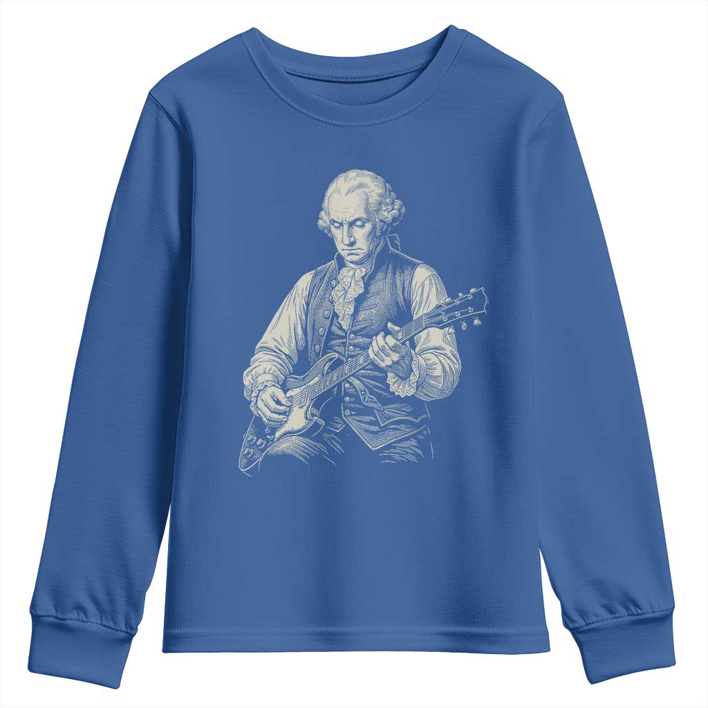 George Washington Rock Star Portrait Youth Sweatshirt Funny Electric Guitar Player Founding Father Patriotic Graphic