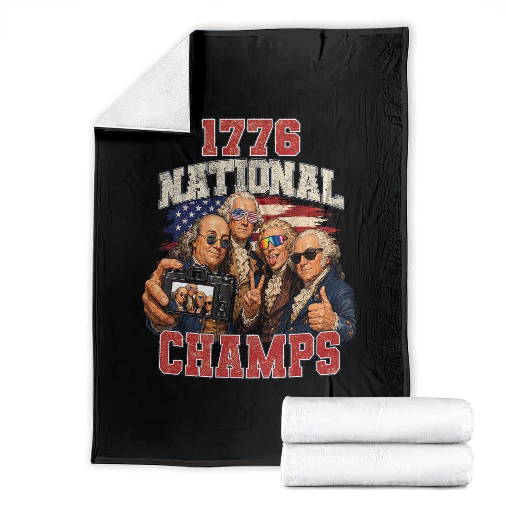 1776 National Champs Funny Founding Fathers Selfie Graphic Throw Blanket George Washington and Ben Franklin Cool Sunglasses Patriotic