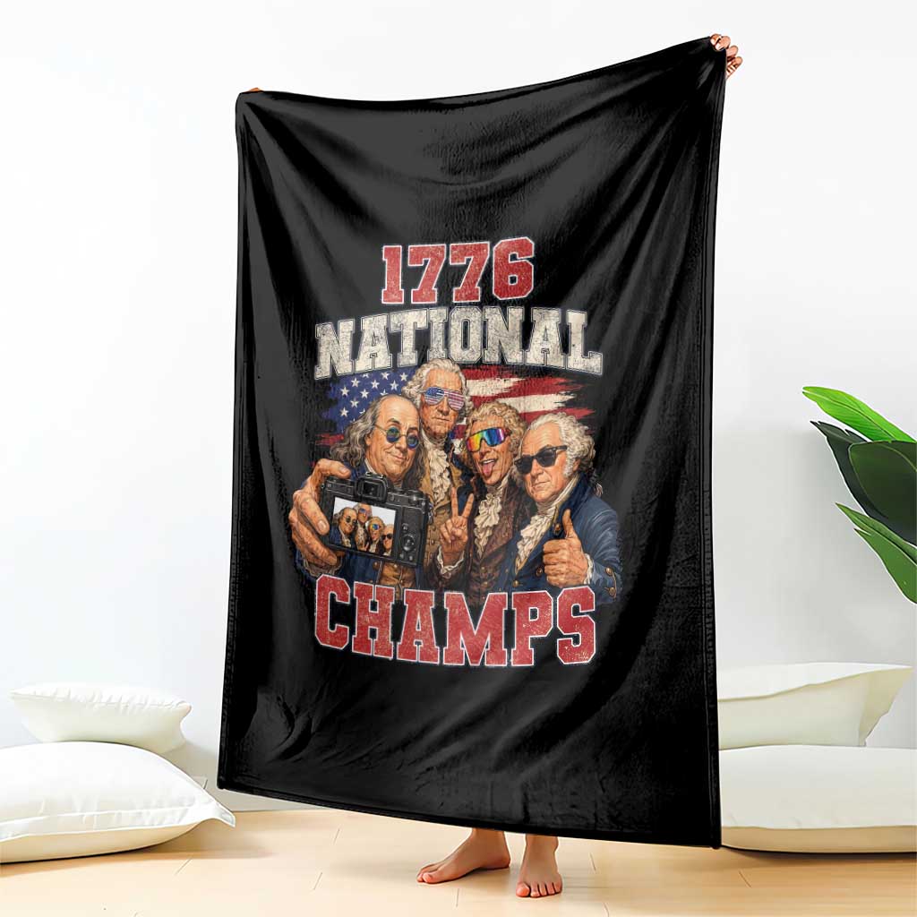 1776 National Champs Funny Founding Fathers Selfie Graphic Throw Blanket George Washington and Ben Franklin Cool Sunglasses Patriotic