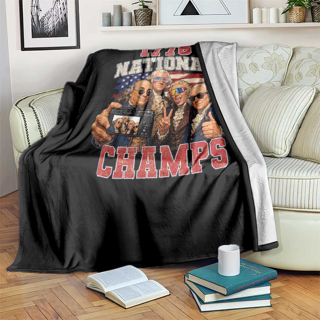 1776 National Champs Funny Founding Fathers Selfie Graphic Throw Blanket George Washington and Ben Franklin Cool Sunglasses Patriotic