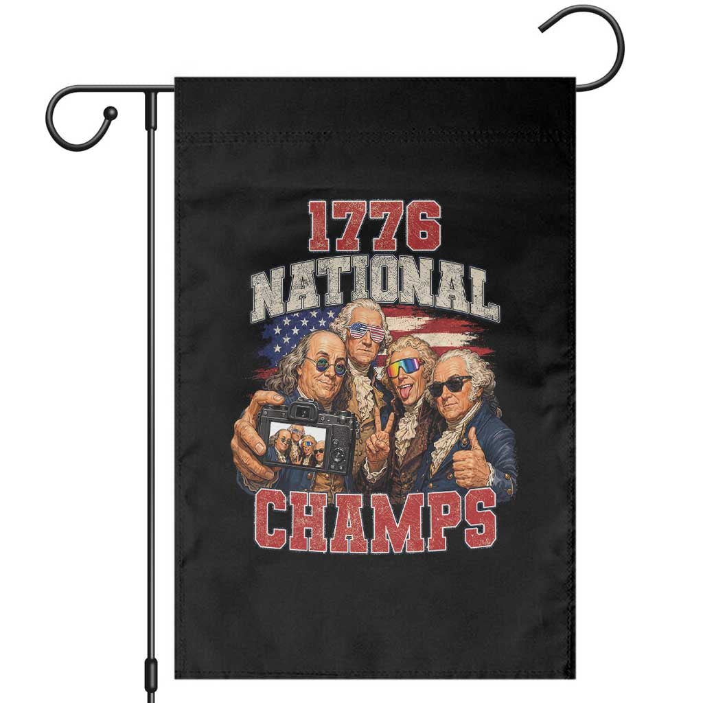 1776 National Champs Funny Founding Fathers Selfie Graphic Garden Flag George Washington and Ben Franklin Cool Sunglasses Patriotic TS02 Black Print Your Wear