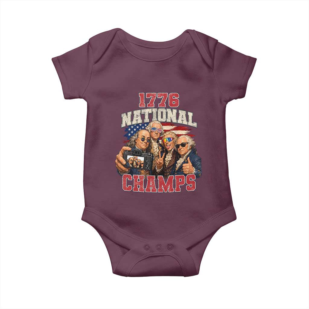 1776 National Champs Funny Founding Fathers Selfie Graphic Baby Onesie George Washington and Ben Franklin Cool Sunglasses Patriotic