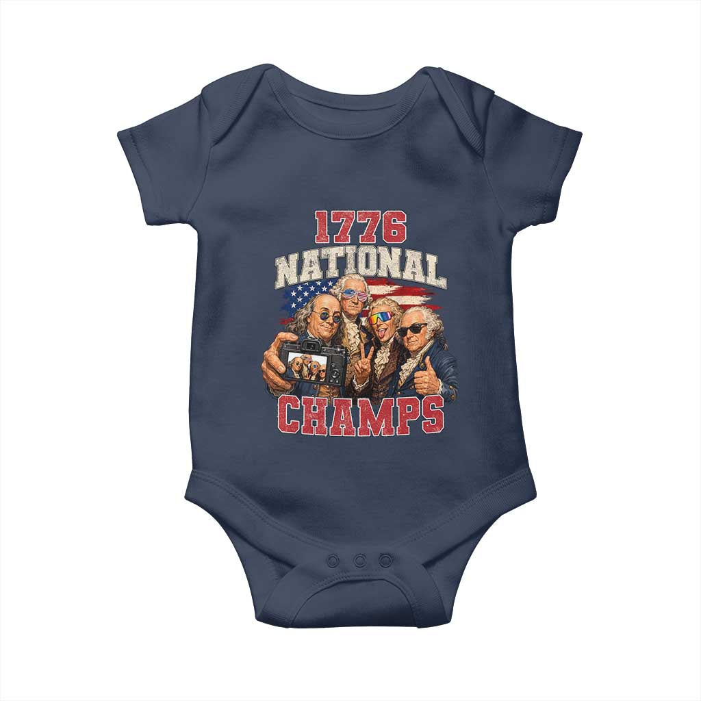 1776 National Champs Funny Founding Fathers Selfie Graphic Baby Onesie George Washington and Ben Franklin Cool Sunglasses Patriotic