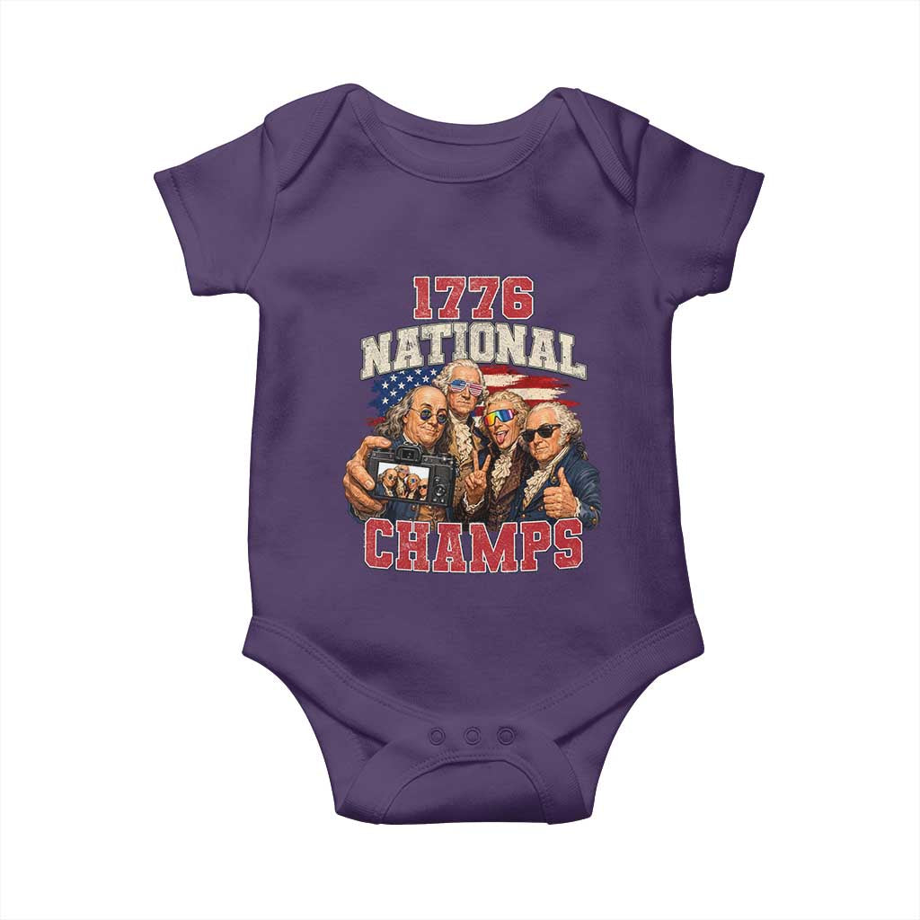 1776 National Champs Funny Founding Fathers Selfie Graphic Baby Onesie George Washington and Ben Franklin Cool Sunglasses Patriotic
