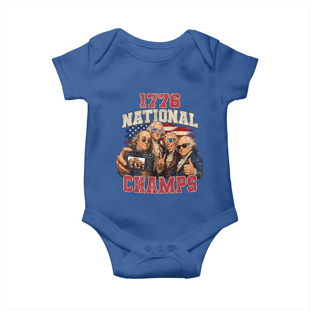 1776 National Champs Funny Founding Fathers Selfie Graphic Baby Onesie George Washington and Ben Franklin Cool Sunglasses Patriotic