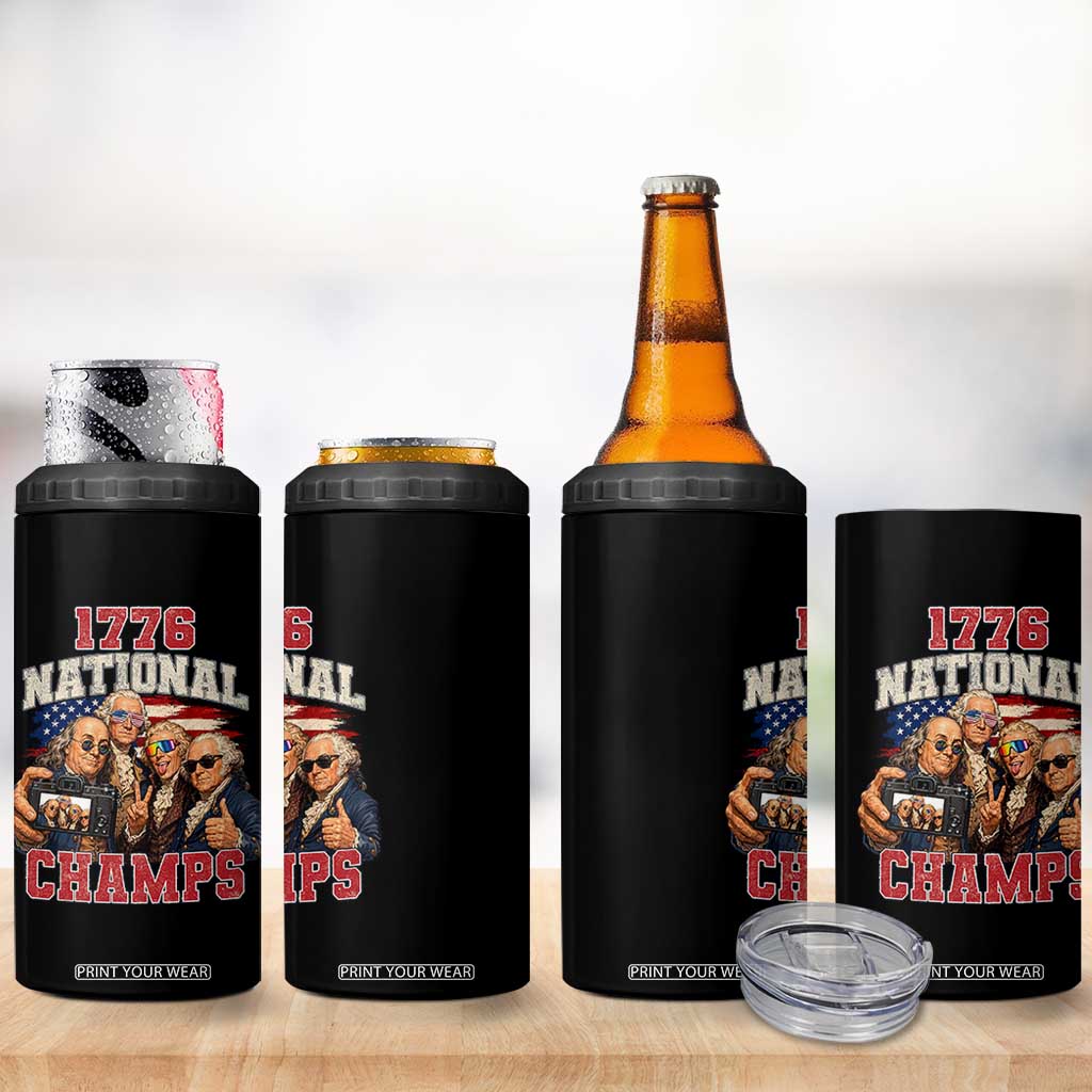 1776 National Champs Funny Founding Fathers Selfie Graphic 4 in 1 Can Cooler Tumbler George Washington and Ben Franklin Cool Sunglasses Patriotic