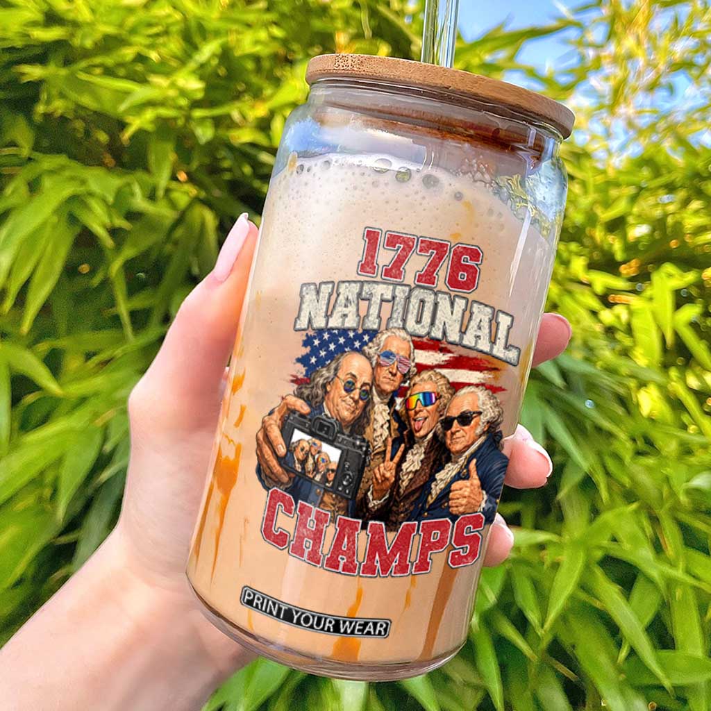 1776 National Champs Funny Founding Fathers Selfie Graphic Glass Can George Washington and Ben Franklin Cool Sunglasses Patriotic