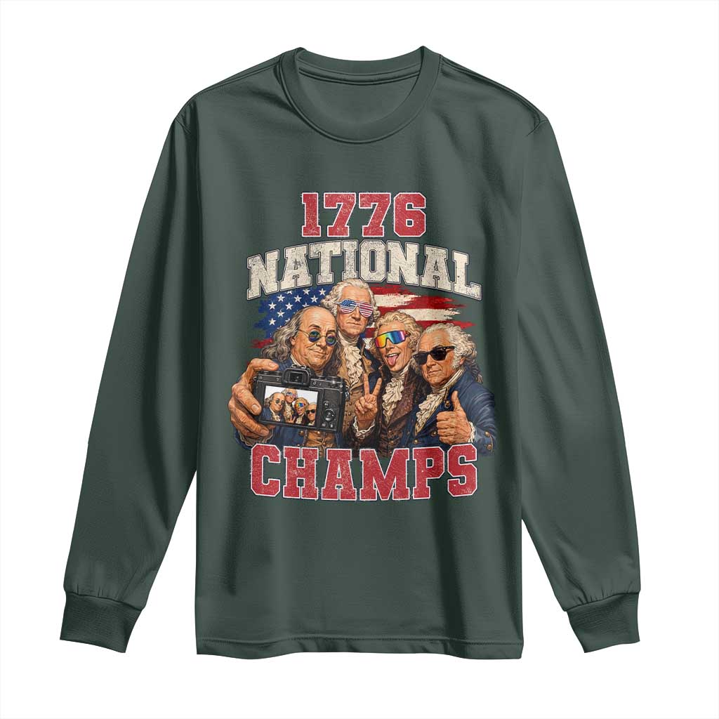 1776 National Champs Funny Founding Fathers Selfie Graphic Long Sleeve Shirt George Washington and Ben Franklin Cool Sunglasses Patriotic