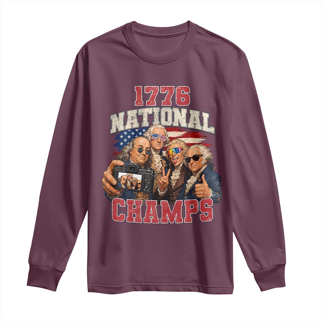 1776 National Champs Funny Founding Fathers Selfie Graphic Long Sleeve Shirt George Washington and Ben Franklin Cool Sunglasses Patriotic