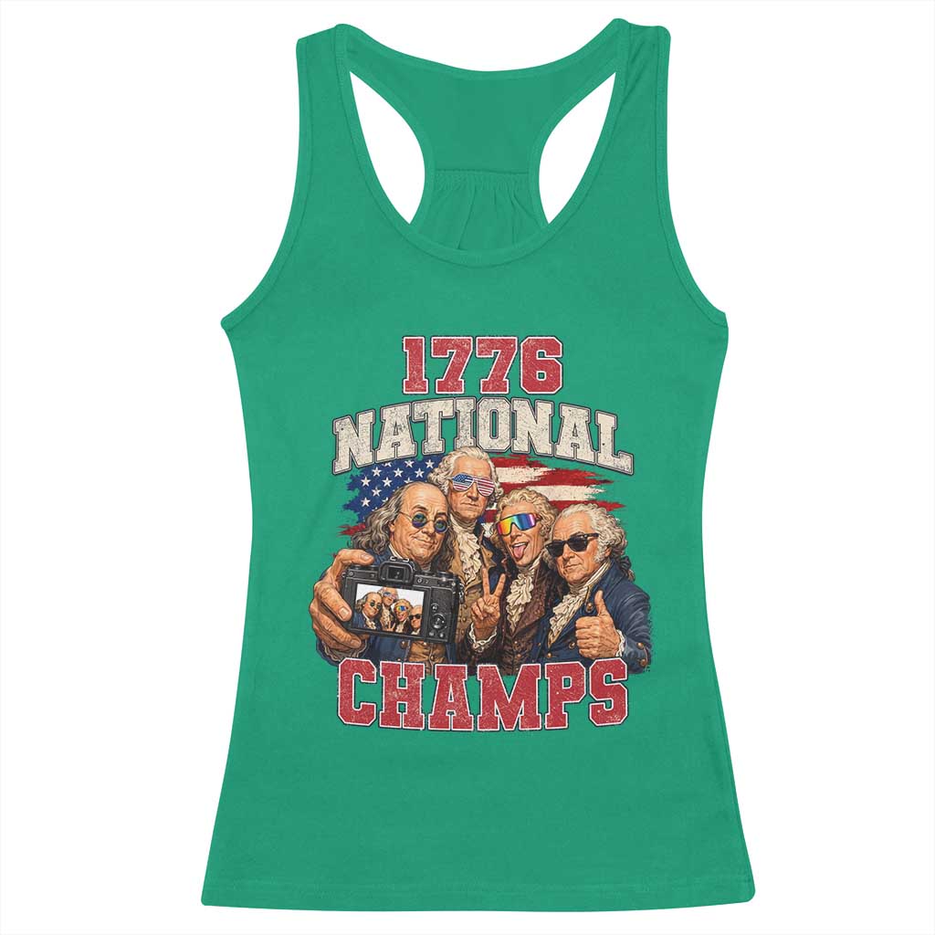1776 National Champs Funny Founding Fathers Selfie Graphic Racerback Tank Top George Washington and Ben Franklin Cool Sunglasses Patriotic
