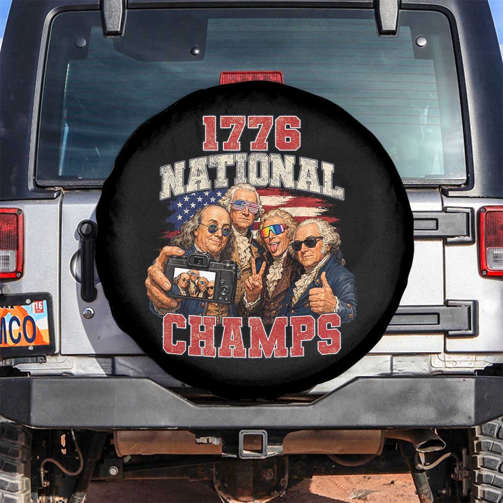 1776 National Champs Funny Founding Fathers Selfie Graphic Spare Tire Cover George Washington and Ben Franklin Cool Sunglasses Patriotic