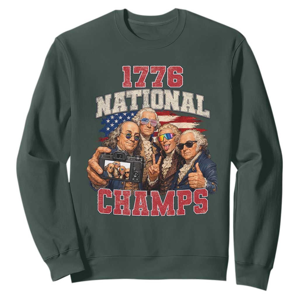1776 National Champs Funny Founding Fathers Selfie Graphic Sweatshirt George Washington and Ben Franklin Cool Sunglasses Patriotic