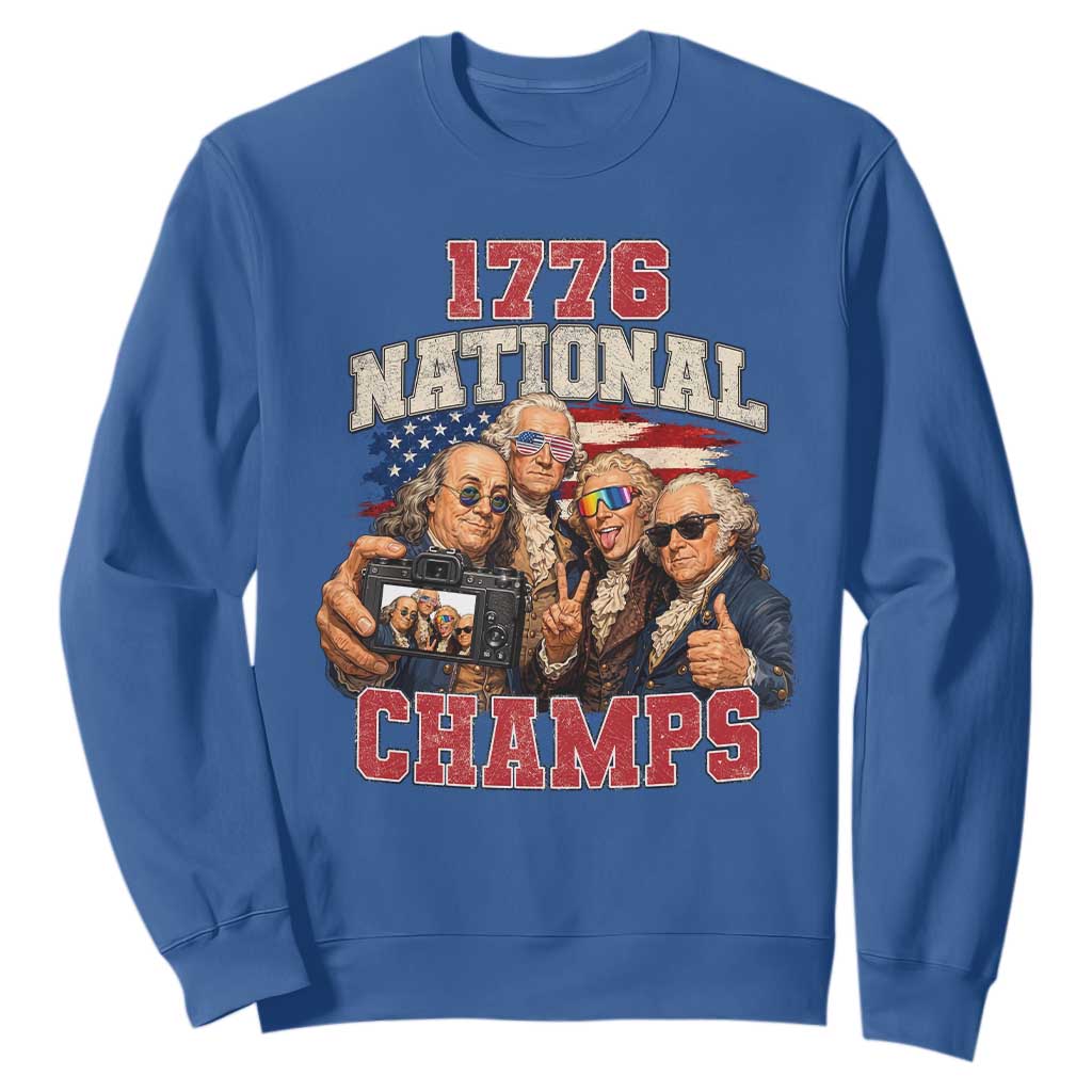 1776 National Champs Funny Founding Fathers Selfie Graphic Sweatshirt George Washington and Ben Franklin Cool Sunglasses Patriotic