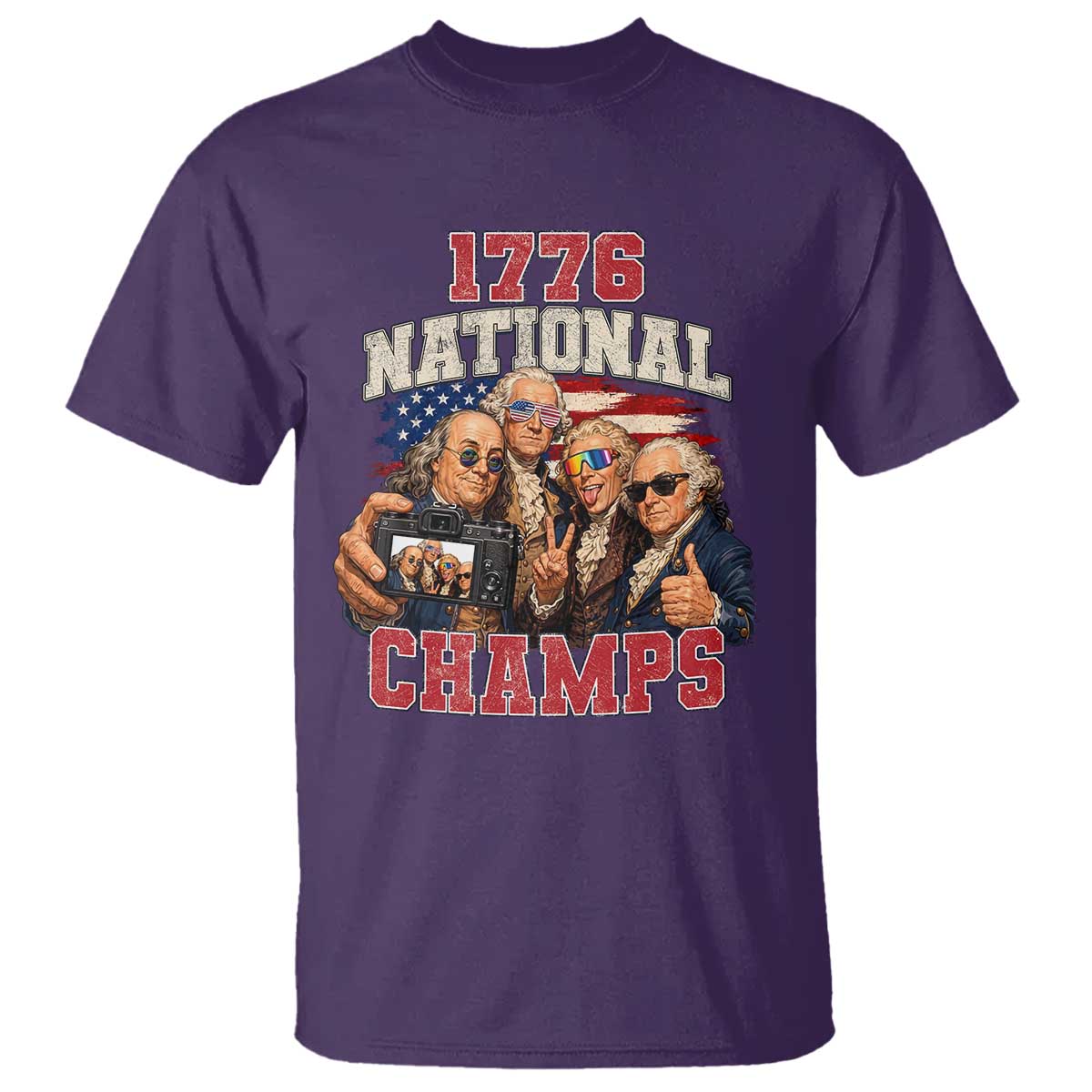1776 National Champs Funny Founding Fathers Selfie Graphic T Shirt George Washington and Ben Franklin Cool Sunglasses Patriotic