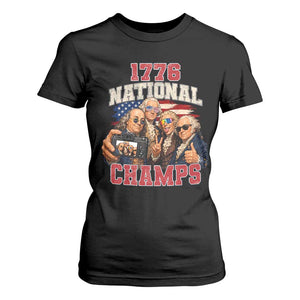 1776 National Champs Funny Founding Fathers Selfie Graphic T Shirt For Women George Washington and Ben Franklin Cool Sunglasses Patriotic
