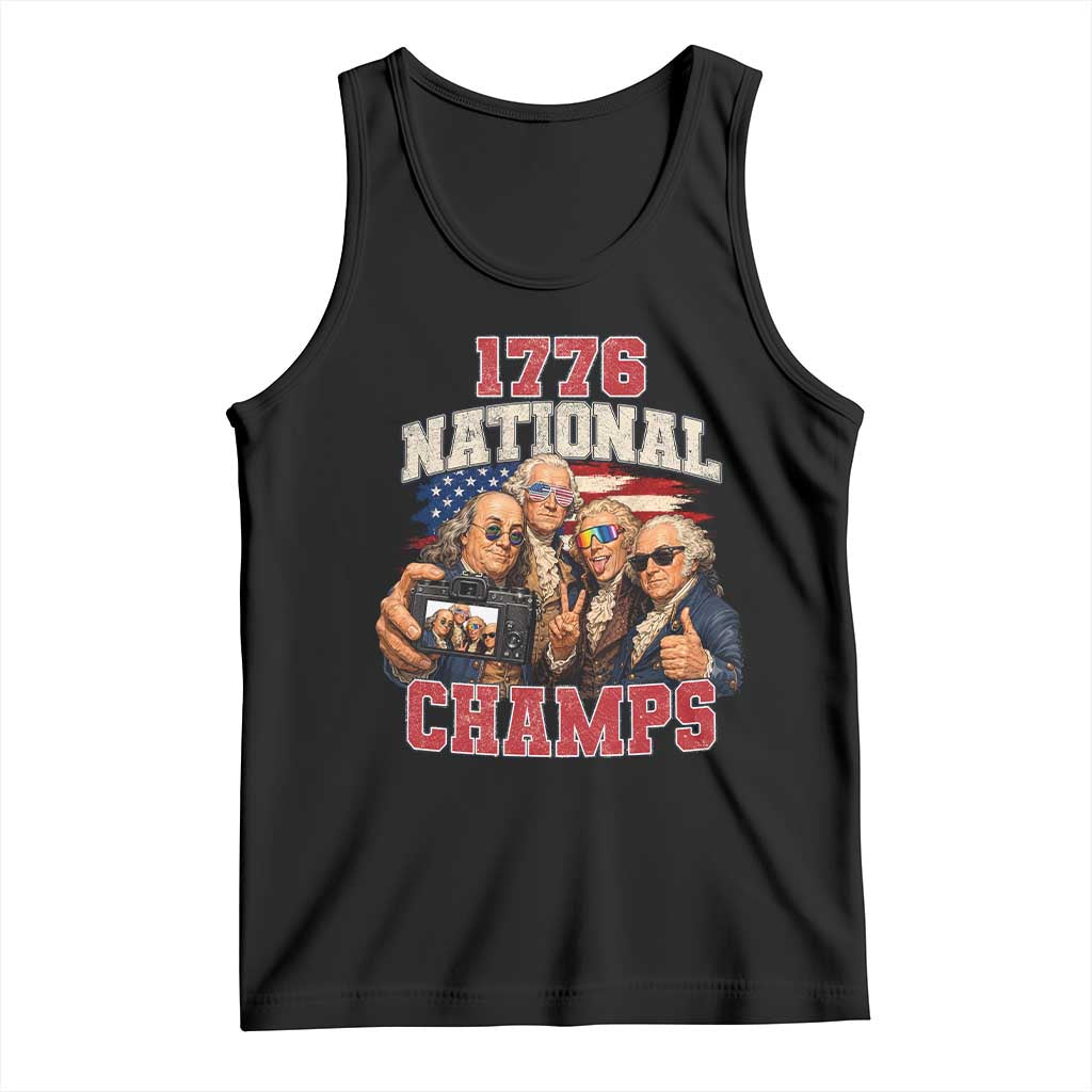 1776 National Champs Funny Founding Fathers Selfie Graphic Tank Top George Washington and Ben Franklin Cool Sunglasses Patriotic