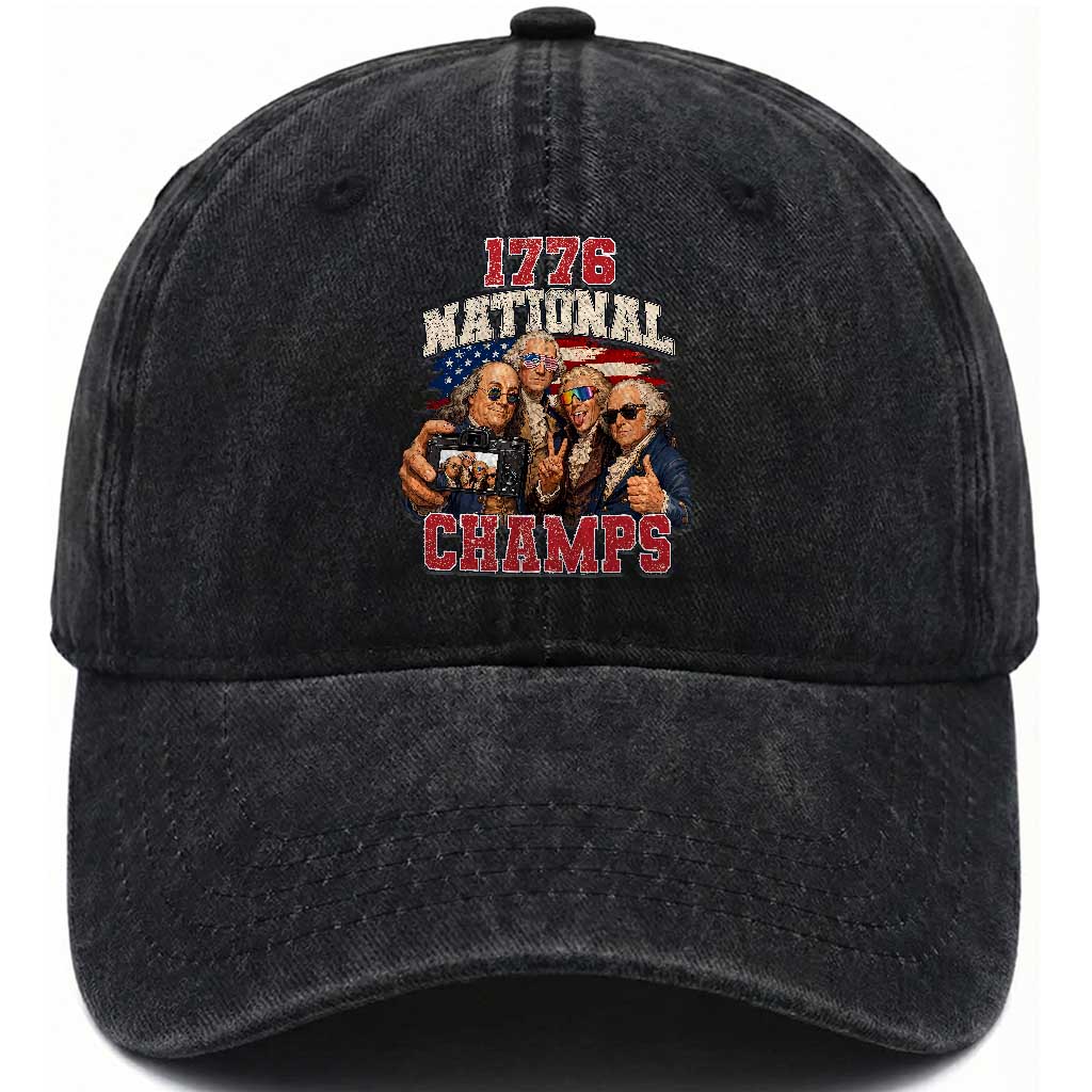1776 National Champs Funny Founding Fathers Selfie Graphic Washed Cotton Baseball Cap George Washington and Ben Franklin Cool Sunglasses Patriotic TS02 Print Your Wear