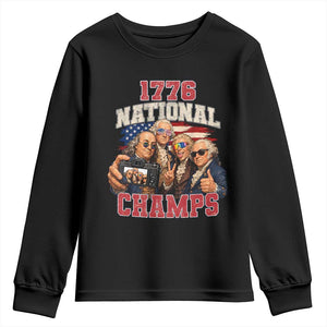 1776 National Champs Funny Founding Fathers Selfie Graphic Youth Sweatshirt George Washington and Ben Franklin Cool Sunglasses Patriotic