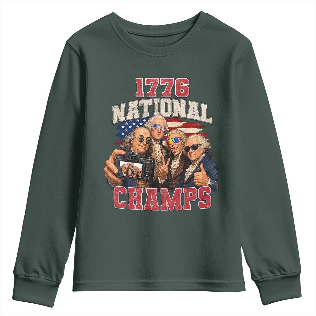 1776 National Champs Funny Founding Fathers Selfie Graphic Youth Sweatshirt George Washington and Ben Franklin Cool Sunglasses Patriotic
