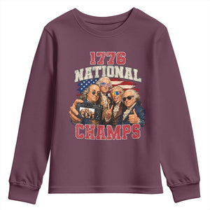 1776 National Champs Funny Founding Fathers Selfie Graphic Youth Sweatshirt George Washington and Ben Franklin Cool Sunglasses Patriotic