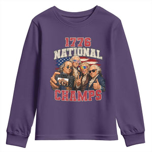 1776 National Champs Funny Founding Fathers Selfie Graphic Youth Sweatshirt George Washington and Ben Franklin Cool Sunglasses Patriotic