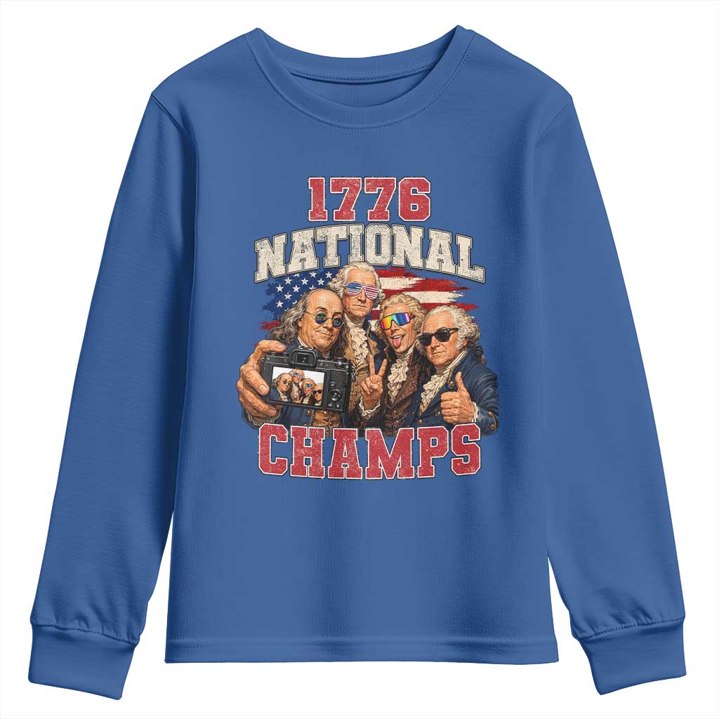 1776 National Champs Funny Founding Fathers Selfie Graphic Youth Sweatshirt George Washington and Ben Franklin Cool Sunglasses Patriotic