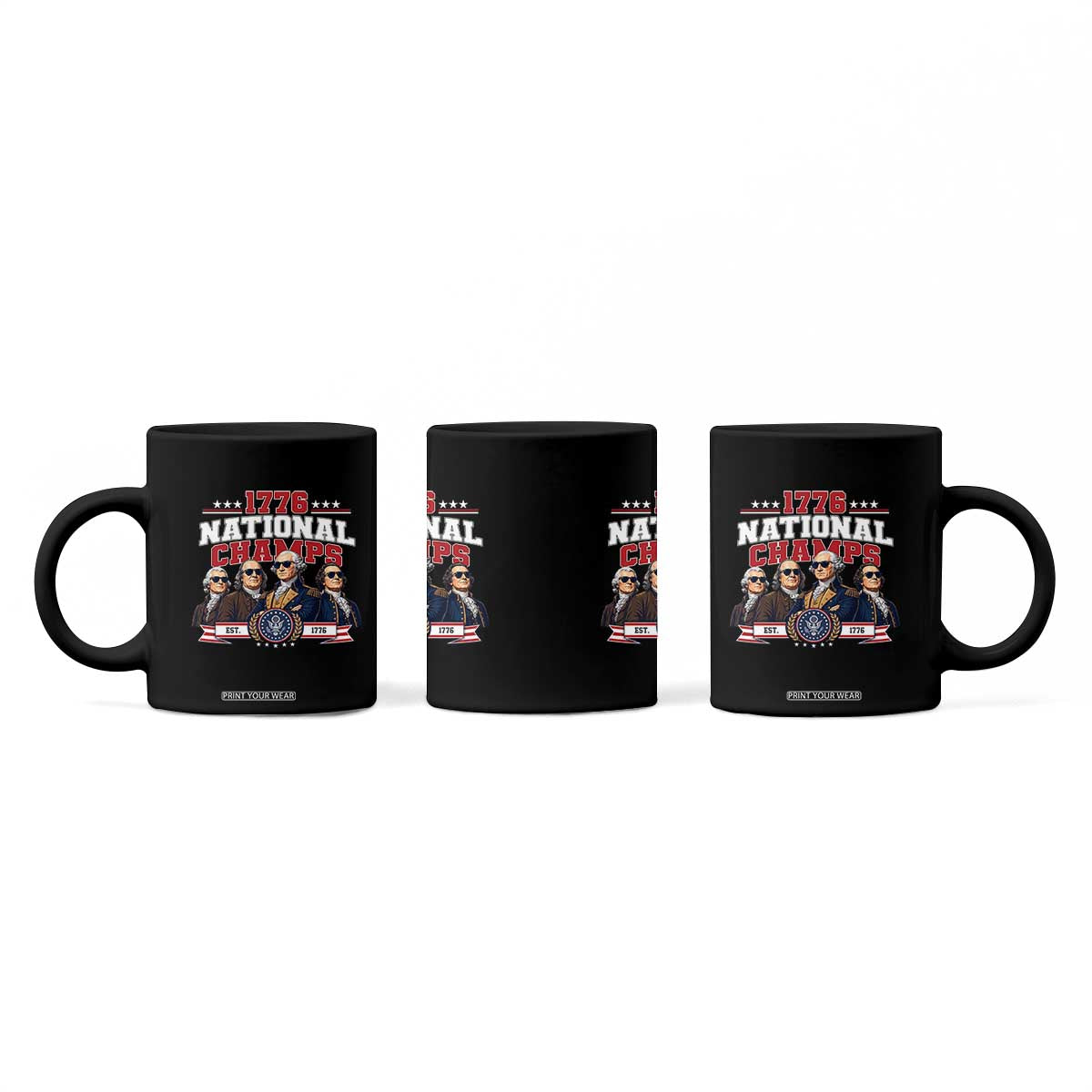 1776 National Champs Est 1776 Vintage Seal Coffee Mug Funny Cool Sunglasses Presidents and Founding Fathers Sports Style Patriotic