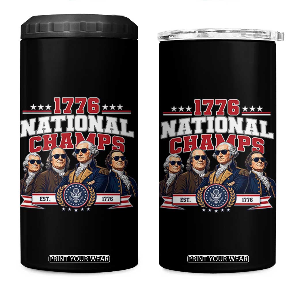 1776 National Champs Est 1776 Vintage Seal 4 in 1 Can Cooler Tumbler Funny Cool Sunglasses Presidents and Founding Fathers Sports Style Patriotic TS02 One Size: 16 oz Black Print Your Wear