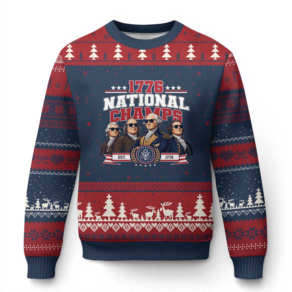 1776 National Champs Est 1776 Vintage Seal Ugly Christmas Sweater Funny Cool Sunglasses Presidents and Founding Fathers Sports Style Patriotic