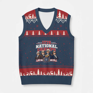 1776 National Champs Est 1776 Vintage Seal V-Neck Knit Sweater Vest Funny Cool Sunglasses Presidents and Founding Fathers Sports Style Patriotic