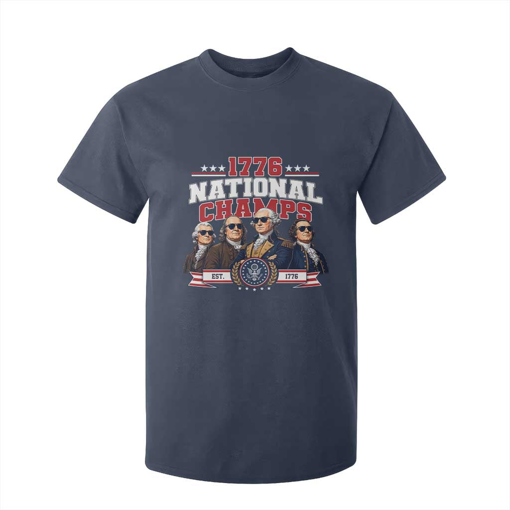 1776 National Champs Est 1776 Vintage Seal T Shirt For Kid Funny Cool Sunglasses Presidents and Founding Fathers Sports Style Patriotic