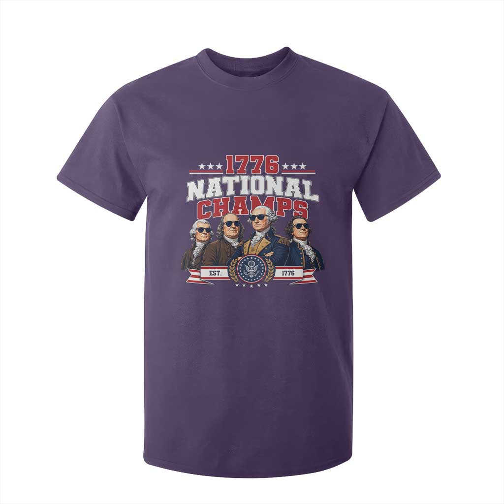 1776 National Champs Est 1776 Vintage Seal T Shirt For Kid Funny Cool Sunglasses Presidents and Founding Fathers Sports Style Patriotic
