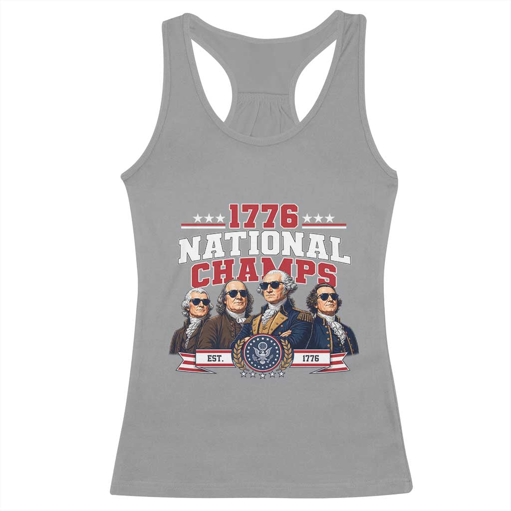 1776 National Champs Est 1776 Vintage Seal Racerback Tank Top Funny Cool Sunglasses Presidents and Founding Fathers Sports Style Patriotic
