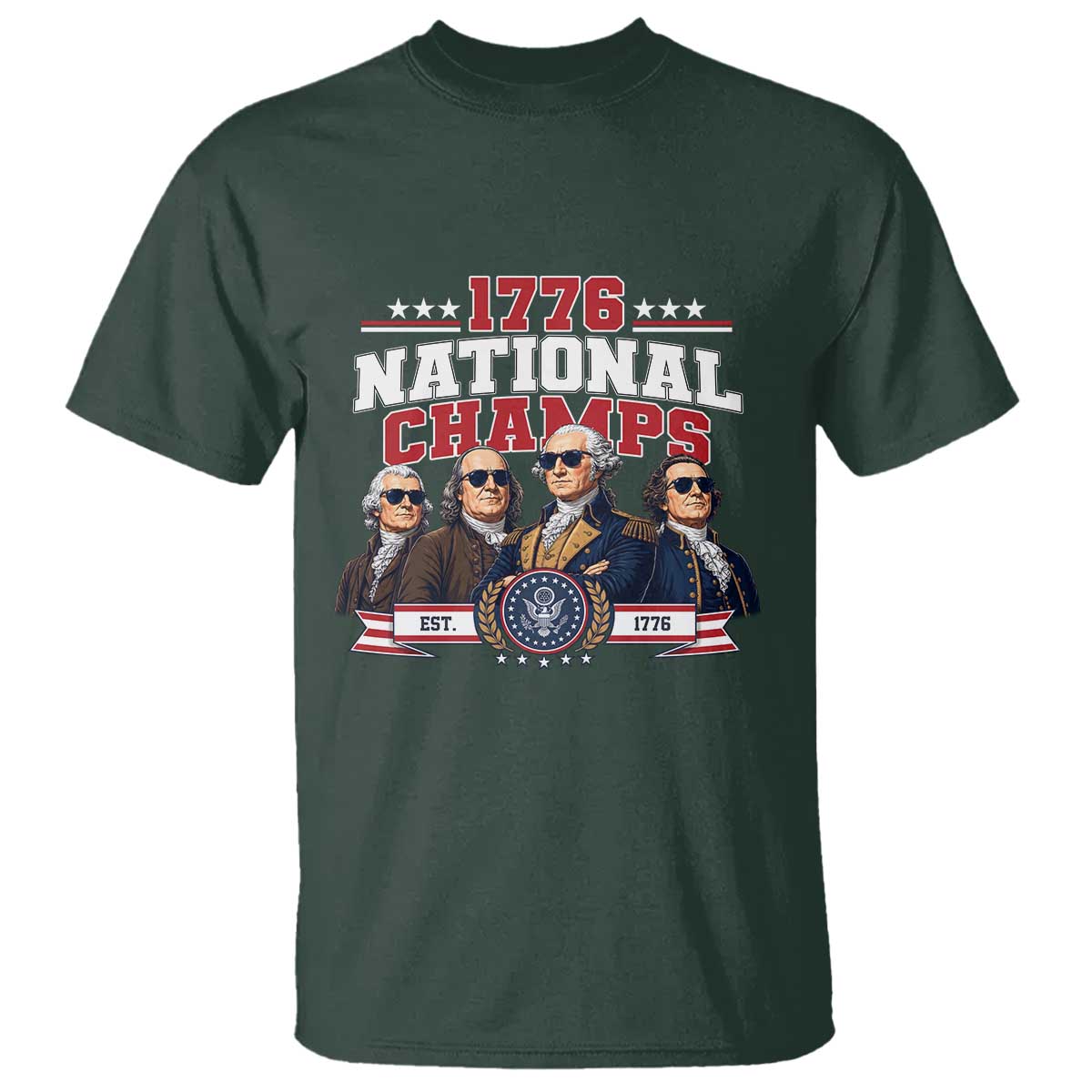 1776 National Champs Est 1776 Vintage Seal T Shirt Funny Cool Sunglasses Presidents and Founding Fathers Sports Style Patriotic
